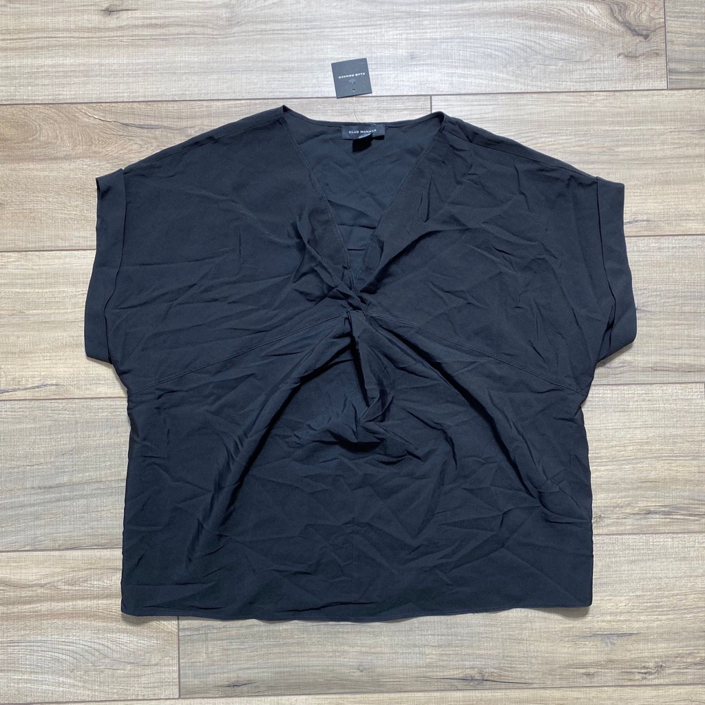 Club Monaco Women's Front Twist Short Sleeve Top Size Xs Black Relaxed Fit